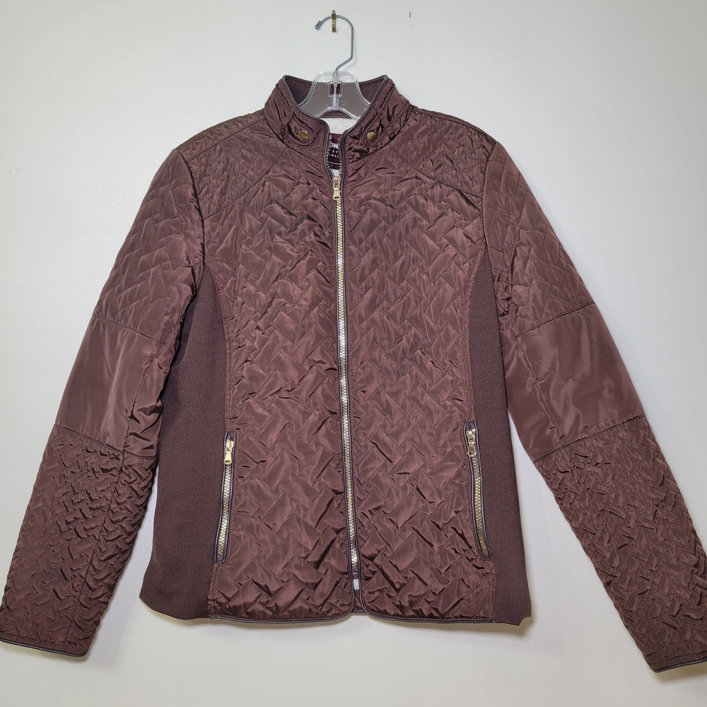 CiSONO Los Angeles Outerwear Quilted Fleece Lined Bomber Jacket Women's L‎ Brown